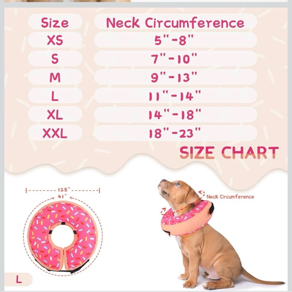 Dog Donut Recovery Collar Inflatable Cone Medium Pink Sprinkle Pet Surgery Colla - Picture 9 of 9
